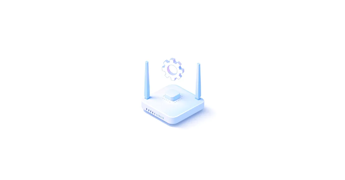 Router z symbolem zębatki unoszącym się nad nim