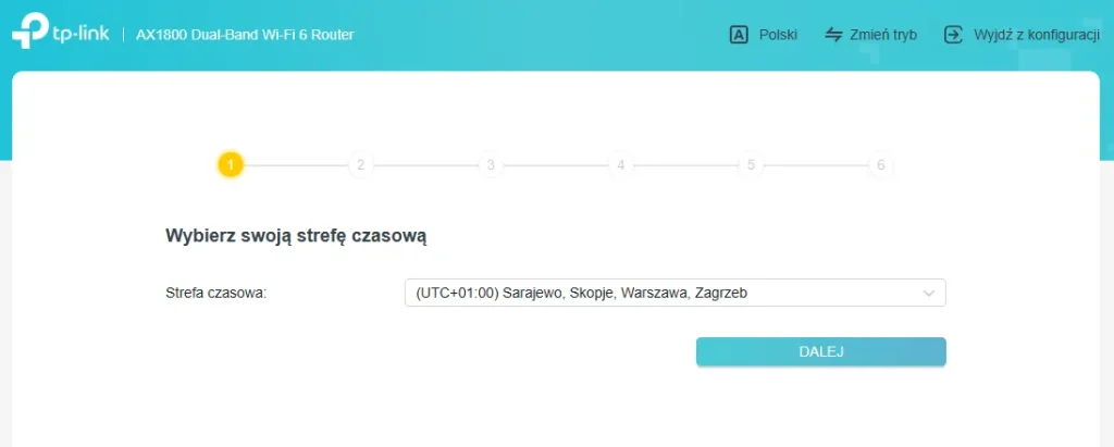 Okno konfiguracji strefy czasowej w routerze TP-Link