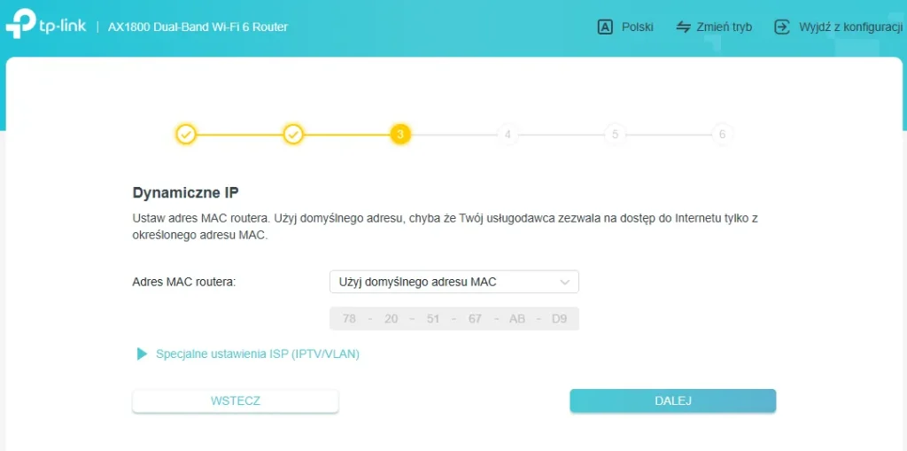 Okno konfiguracji adresu MAC w routerze TP-Link