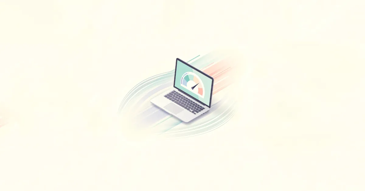 Ilustracja laptopa ze wskaźnikiem prędkości na ekranie